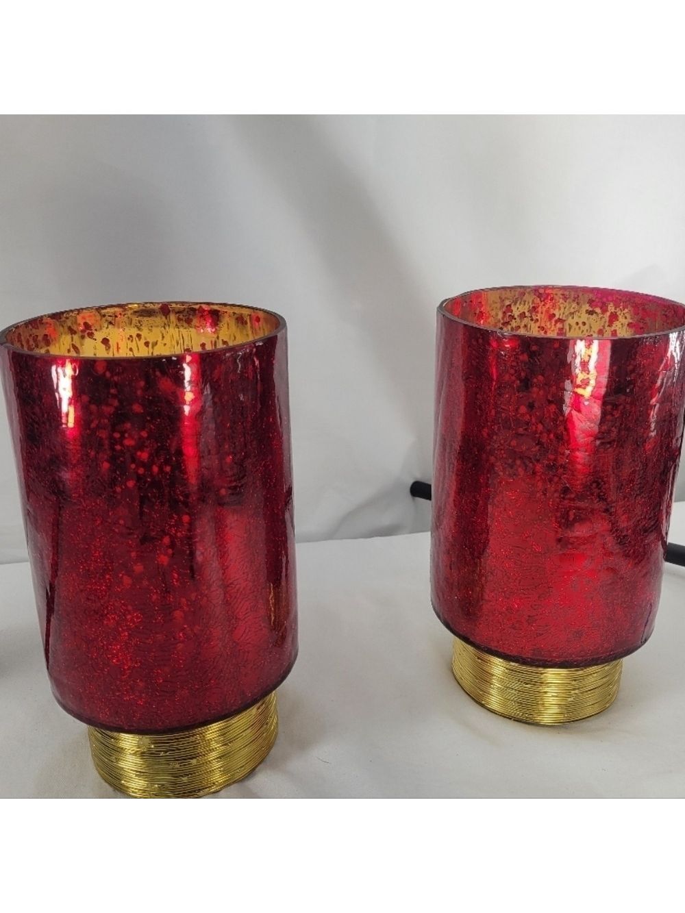 Red Glass Candle Holders with Gold Base New With Tags
